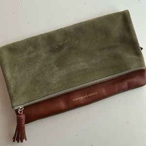 Vineyard Vines Leather/Suede Foldover Clutch